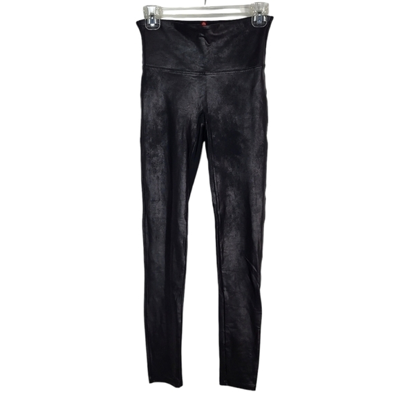 SPANX Black Faux Leather Leggings High Rise Shaping Waistband Classic - Picture 1 of 5